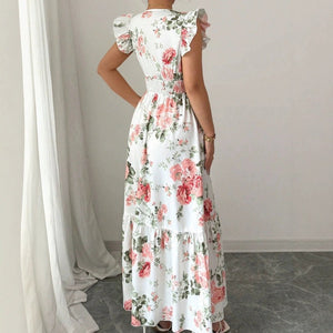 Women's Fashionable Elegant And Sophisticated Printed Dress With Ruffled Sleeves
